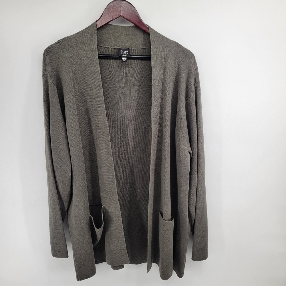 Eileen Fisher Wool Cardigan Khaki Green Size 2x